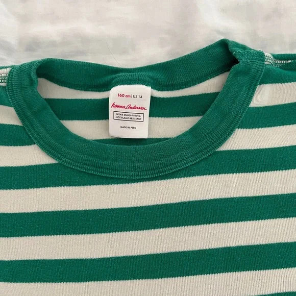 Hanna Andersson sz 14 (160) Green & Cream Striped Short-Sleeve Pajama Set - Picture 3 of 4